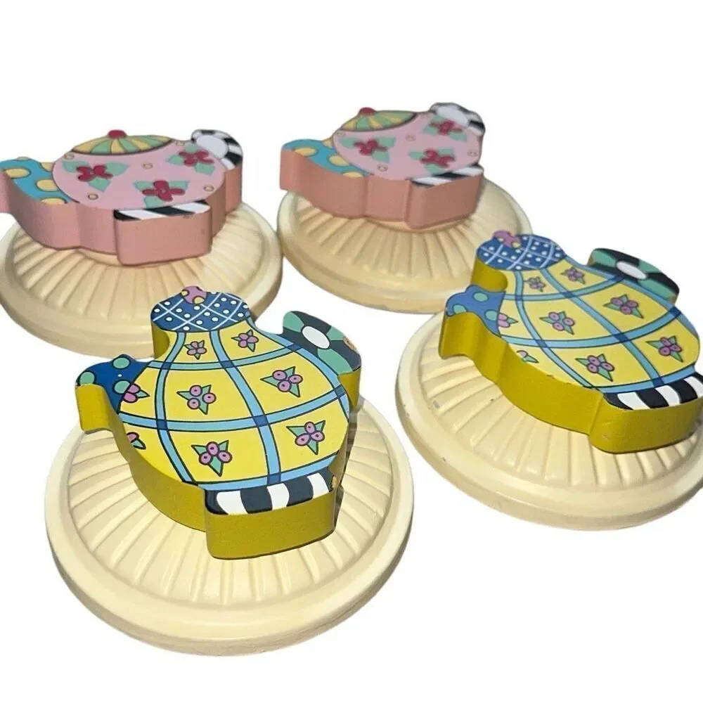 Shannon McGraw Ganz Whimsical accent curtain rod Teapot Tea cup Lot of 4